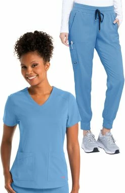 Grey's Anatomy Women's Solid Scrub Top & Eden Jogger Scrub Pant