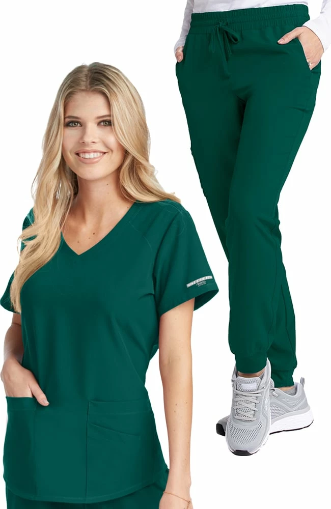 Skechers Women's Vitality V-Neck Solid Scrub Top & Theory Jogger Scrub Pant 3 Skechers Women's Vitality V-Neck Solid Scrub Top & Theory Jogger Scrub Pant