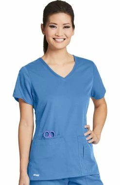 Grey's Anatomy Women's Side Panel V-Neck Solid Scrub Top
