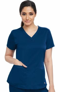 Grey's Anatomy Women's V-Neck Shirred Back Solid Scrub Top