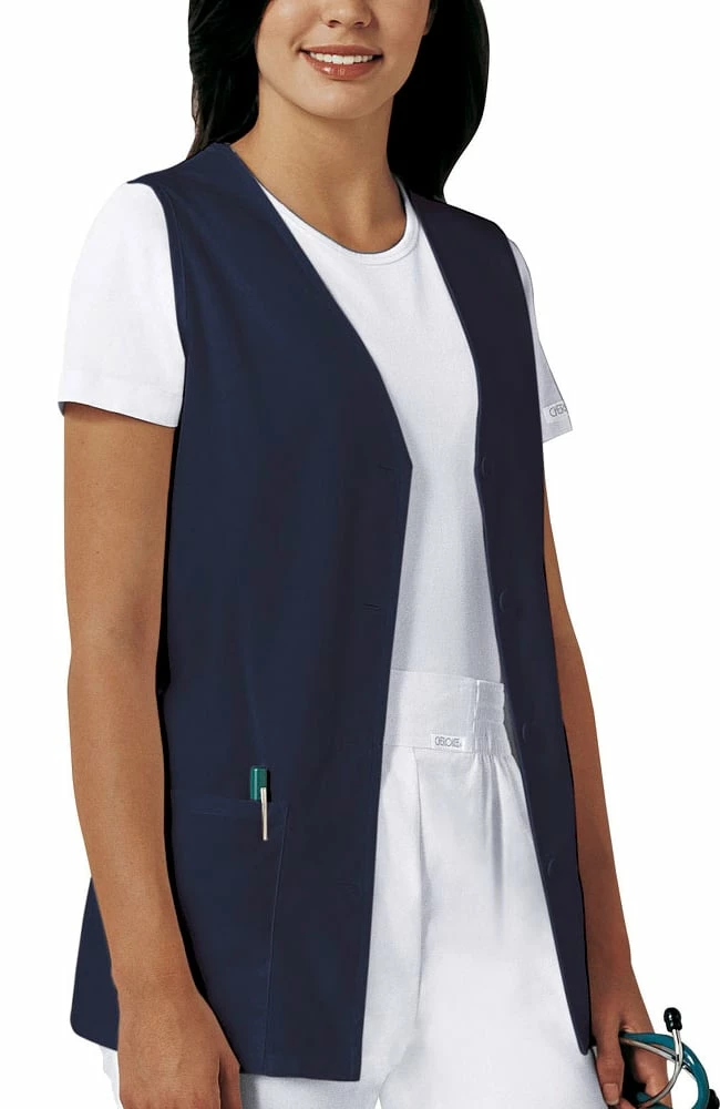 Cherokee Women's Button Front Solid Scrub Vest 3 Cherokee Women's Button Front Solid Scrub Vest