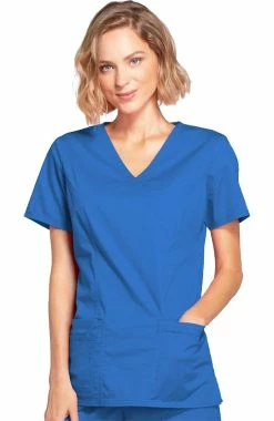 Cherokee Workwear Women's Mock Wrap Princess Seam Solid Scrub Top