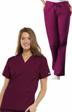 Cherokee Workwear Women's V-Neck Scrub Top & Drawstring Pant Set