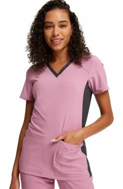 Cherokee Women's V-Neck Knit Panel Solid Scrub Top