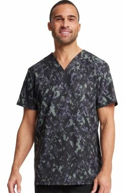 Cherokee Men's Crosstown Texture Print Scrub Top