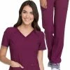 Cherokee Women's V-Neck Knit Back Solid Scrub Top & Knit Waistband Pull On Scrub P -clothings shop 1 ck ckset02 650