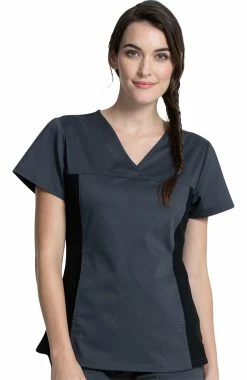 Cherokee Workwear Women's Knit Panel Solid Scrub Top