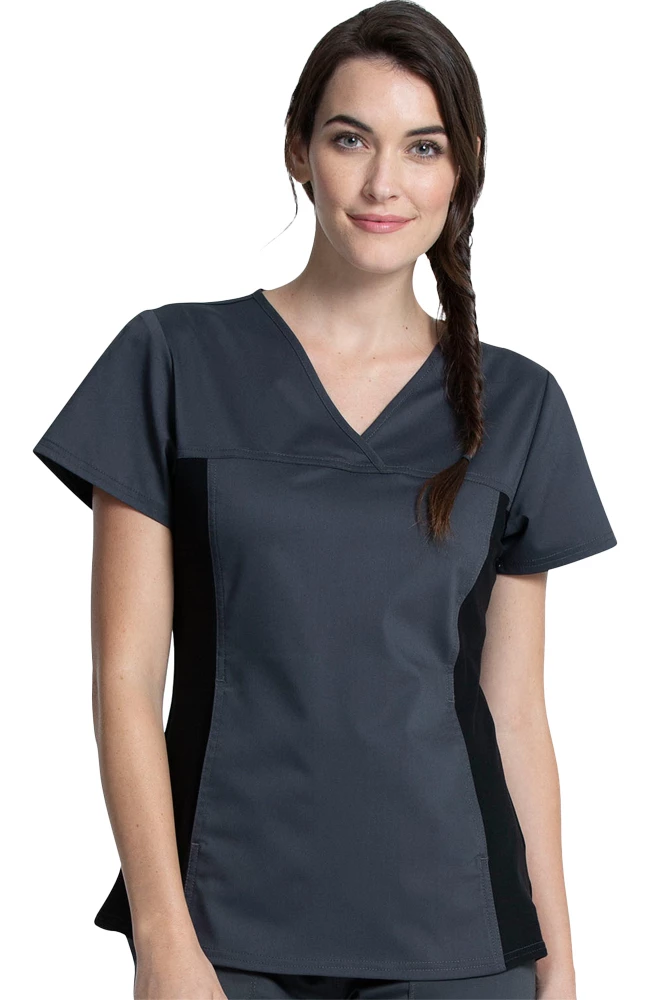 Cherokee Workwear Women's Knit Panel Solid Scrub Top 3 Cherokee Workwear Women's Knit Panel Solid Scrub Top