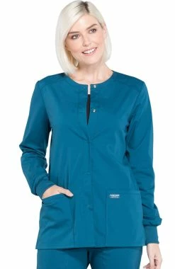 Cherokee Workwear Women's Snap Front Warm-Up Solid Scrub Jacket