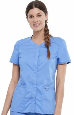 Cherokee Workwear Women's Snap Front Solid Scrub Top