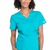 Cherokee Workwear Women's Maternity Mock Wrap Soft Knit Panel Solid Scrub Top