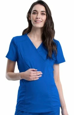 Cherokee Workwear Women's Maternity Side Zip Solid Scrub Top