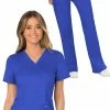 Cherokee Workwear Women's Mock Wrap Solid Scrub Top & Drawstring Flare Scrub -clothings shop 1 ck wwset02 650