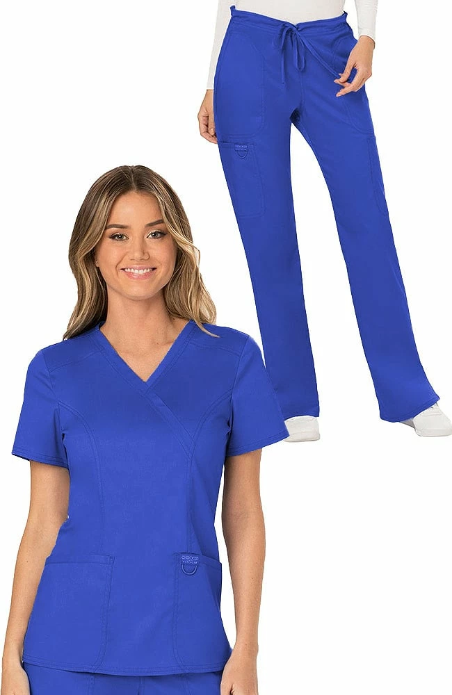 Cherokee Workwear Women's Mock Wrap Solid Scrub Top & Drawstring Flare Scrub 3 Cherokee Workwear Women's Mock Wrap Solid Scrub Top & Drawstring Flare Scrub