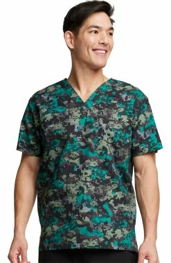 Dickies Men's V-Neck Digital Camo Print Scrub Top