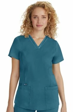 Healing Hands Women's Jasmine V-Neck Stretch Solid Scrub Top