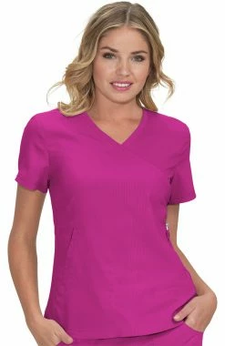 Koi Women's Philosophy Mock Wrap Side Zip Solid Scrub Top