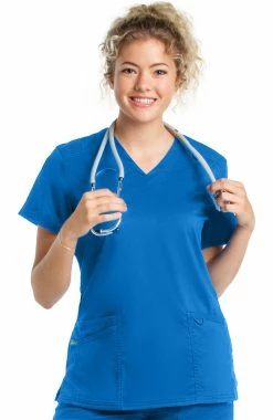 Landau Women's Modern V-Neck Tunic Solid Scrub Top