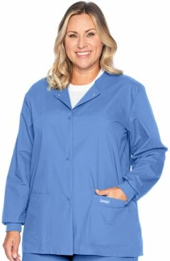 Landau Women's Crew Neck Warm-Up Solid Scrub Jacket