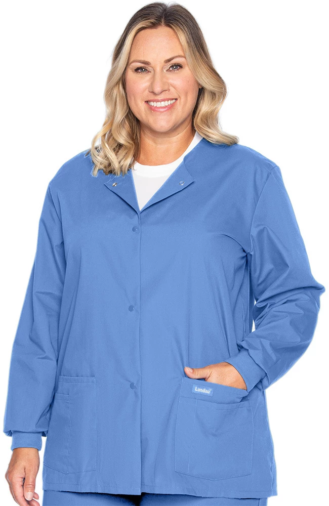 Landau Women's Crew Neck Warm-Up Solid Scrub Jacket 3 Landau Women's Crew Neck Warm-Up Solid Scrub Jacket