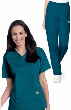 clothings shop 28 Landau Women's V-Neck Solid Scrub Top & Cargo Scrub Pant Set