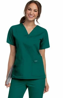 Landau Women's 4-Pocket V-Neck Classic Fit Solid Scrub Top