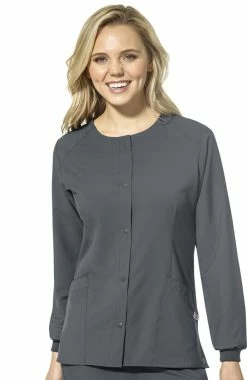 WonderWink Women's Crew Neck Snap Front Solid Scrub Jacket