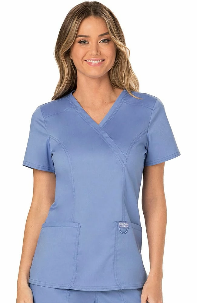 Cherokee Workwear Women's Mock Wrap Solid Scrub Top & Drawstring Flare Scrub 4 Cherokee Workwear Women's Mock Wrap Solid Scrub Top & Drawstring Flare Scrub - Image 2