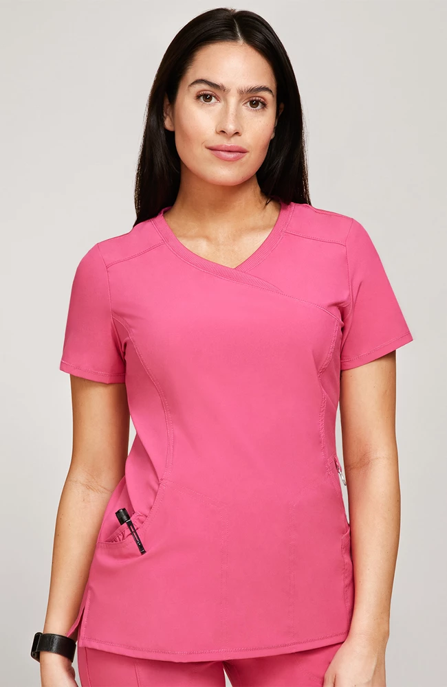 Cherokee Women's Mock Wrap Solid Scrub Top & Tapered Jogger Scrub Pant Set 5 Cherokee Women's Mock Wrap Solid Scrub Top & Tapered Jogger Scrub Pant Set - Image 3