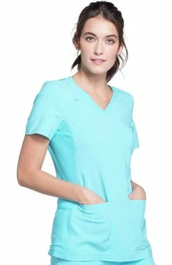 Cherokee Women's V-Neck Knit Panel Solid Scrub Top -clothings shop 3 ck ck605 650