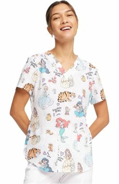 Cherokee Women's Friendship Goals Print Scrub Top -clothings shop 3 ck tf736 print 650