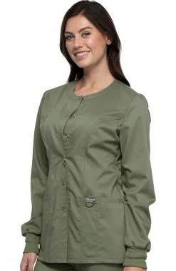 Cherokee Workwear Women's Snap Front Solid Scrub Jacket -clothings shop 3 ck ww310 650