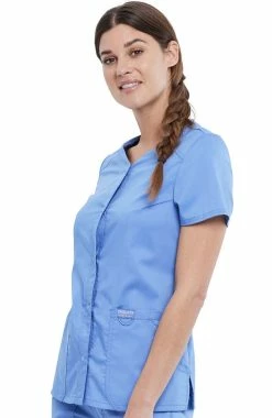 Cherokee Workwear Women's Snap Front Solid Scrub Top -clothings shop 3 ck ww622 650