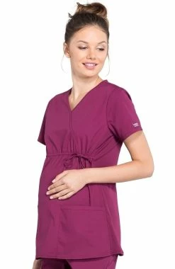 Cherokee Workwear Women's Maternity Mock Wrap Soft Knit Panel Solid Scrub Top -clothings shop 3 ck ww685 650