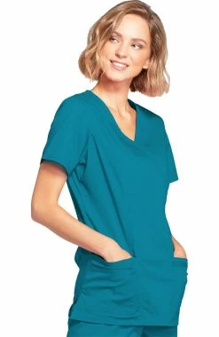 Cherokee Workwear Women's Mock Wrap Princess Seam Solid Scrub Top -clothings shop 4 ck 4728 650