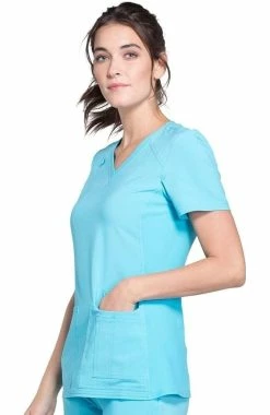 Cherokee Women's V-Neck Knit Panel Solid Scrub Top -clothings shop 4 ck ck605 650
