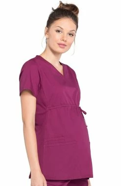 Cherokee Workwear Women's Maternity Mock Wrap Soft Knit Panel Solid Scrub Top -clothings shop 4 ck ww685 650