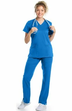 Landau Women's Modern V-Neck Tunic Solid Scrub Top -clothings shop 6 ln 4160 650